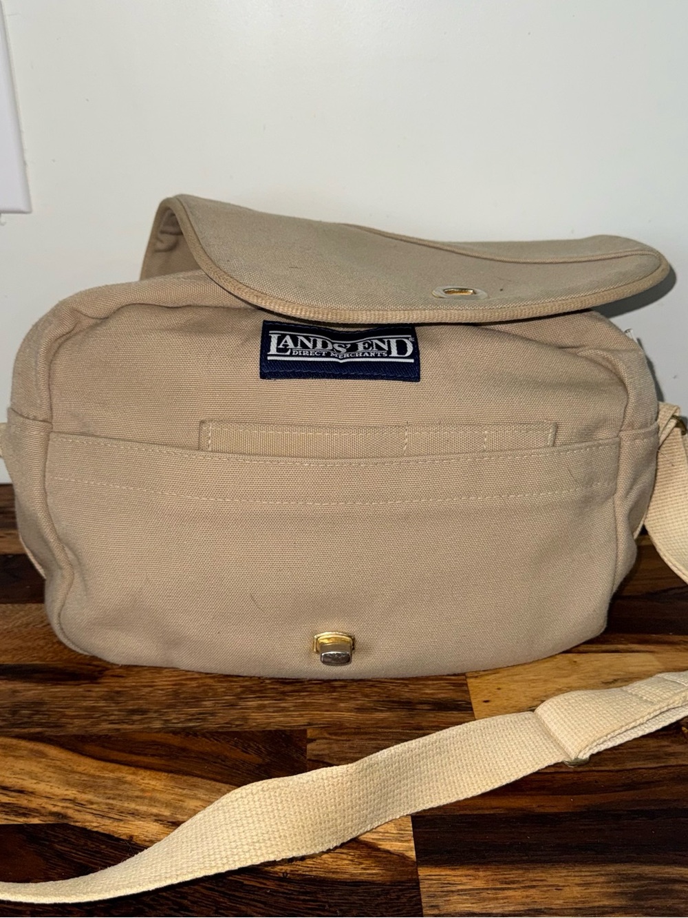 Vintage Lands' End Heavy Canvas Messenger Bag in Tan